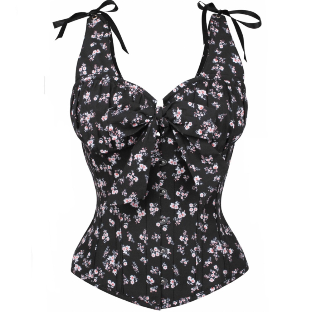 Corset story dark ditsy floral corset with bow detail NWT